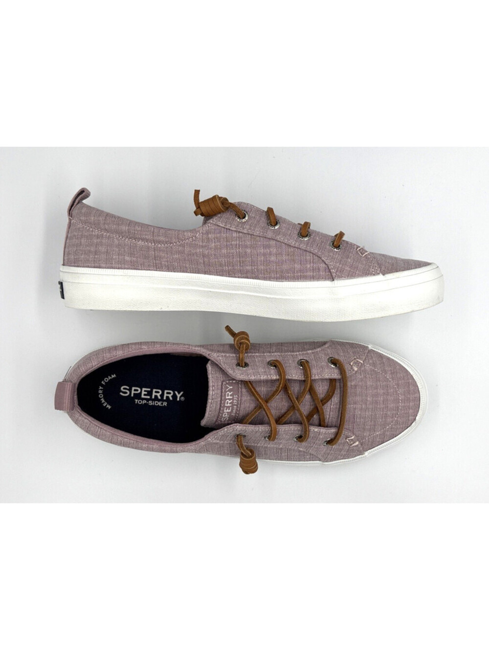 Sperry Crest Vibe Sneakers Women’s 8.5 Light Pink Canvas Rawhide Barrel Ties